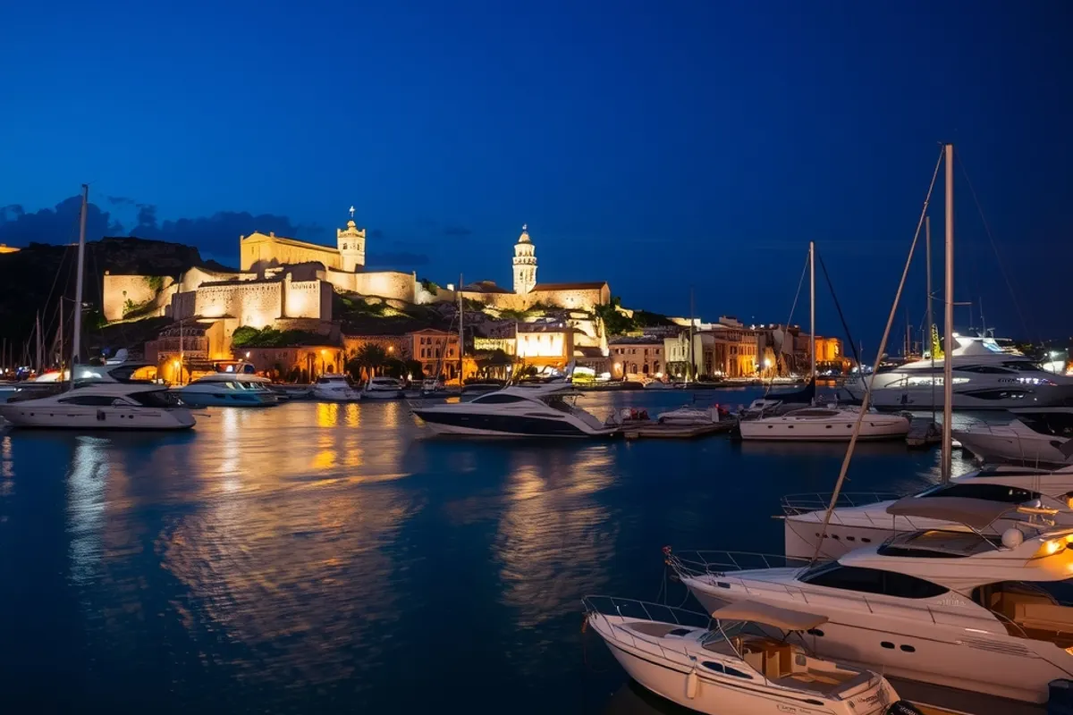 Ibiza de noche, Dalt Vila y el puerto iluminados